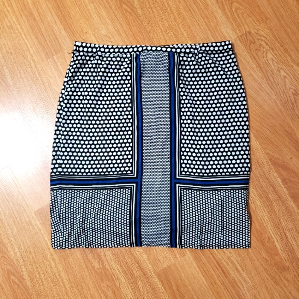 White Blue Black Polka Dot Stripe Stretch L Skirt